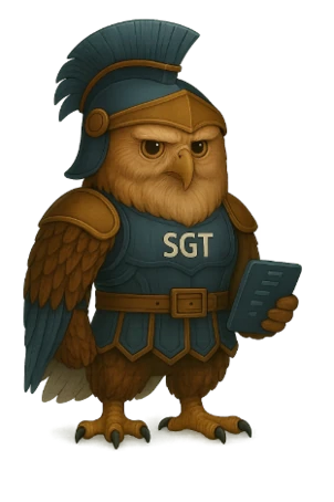Mascote Sentinela da Segeti — coruja com armadura